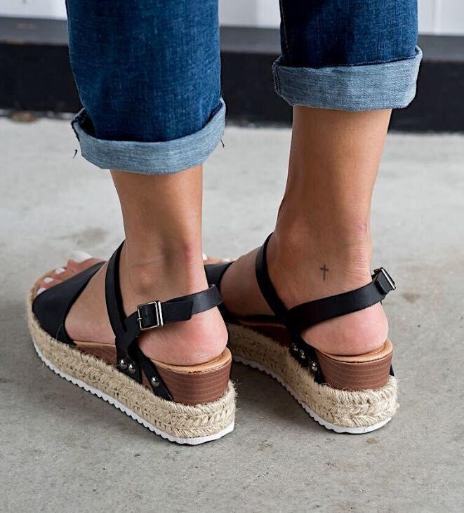 Title 6, Womens hemp rope wedge sandals with a fish mou...