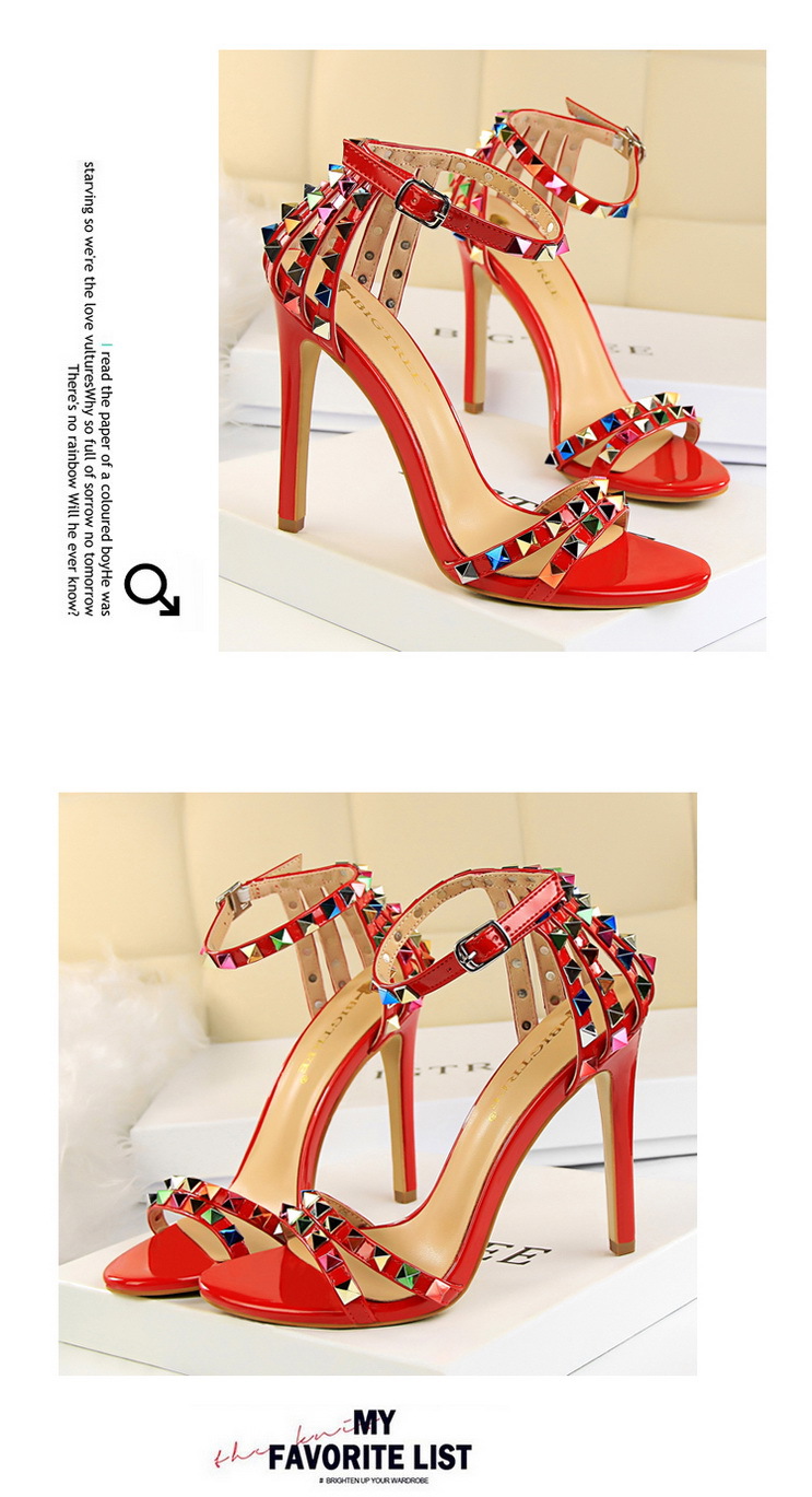 Title 5, Open-toe sandals with cutout colorful studs. St...