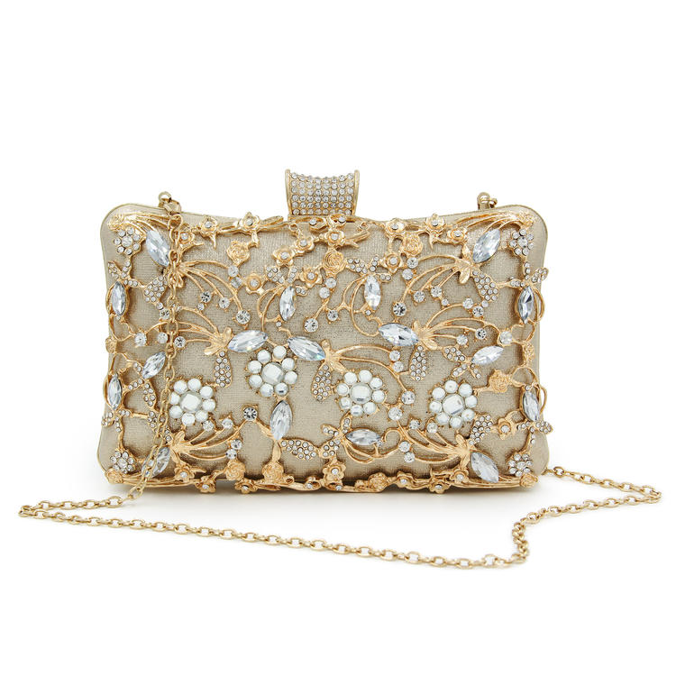 Title 10, Bolsa cheongsam diamante vazada com strass, clu...