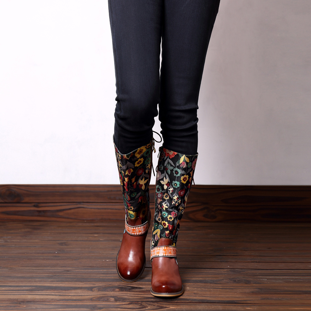 Title 1, Retro ethnic leather womens boots, offering co...