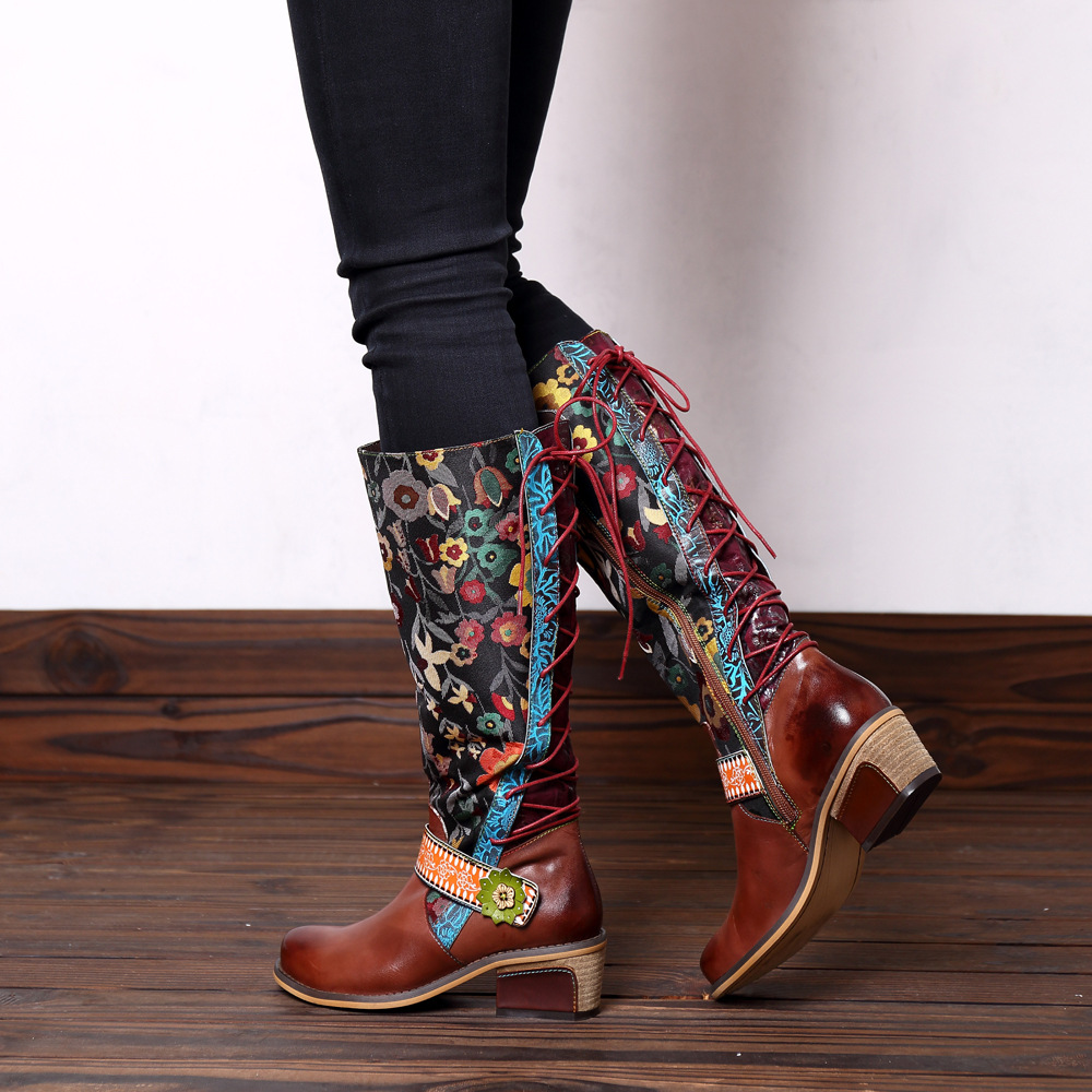 Title 2, Retro ethnic leather womens boots, offering co...