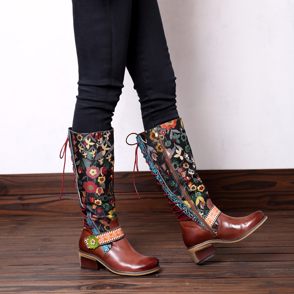 Title 3, Retro ethnic leather womens boots, offering co...