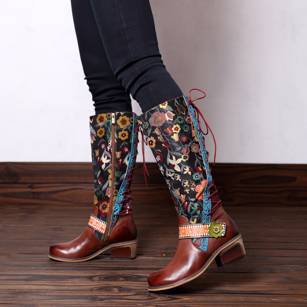 Title 5, Retro ethnic leather womens boots, offering co...