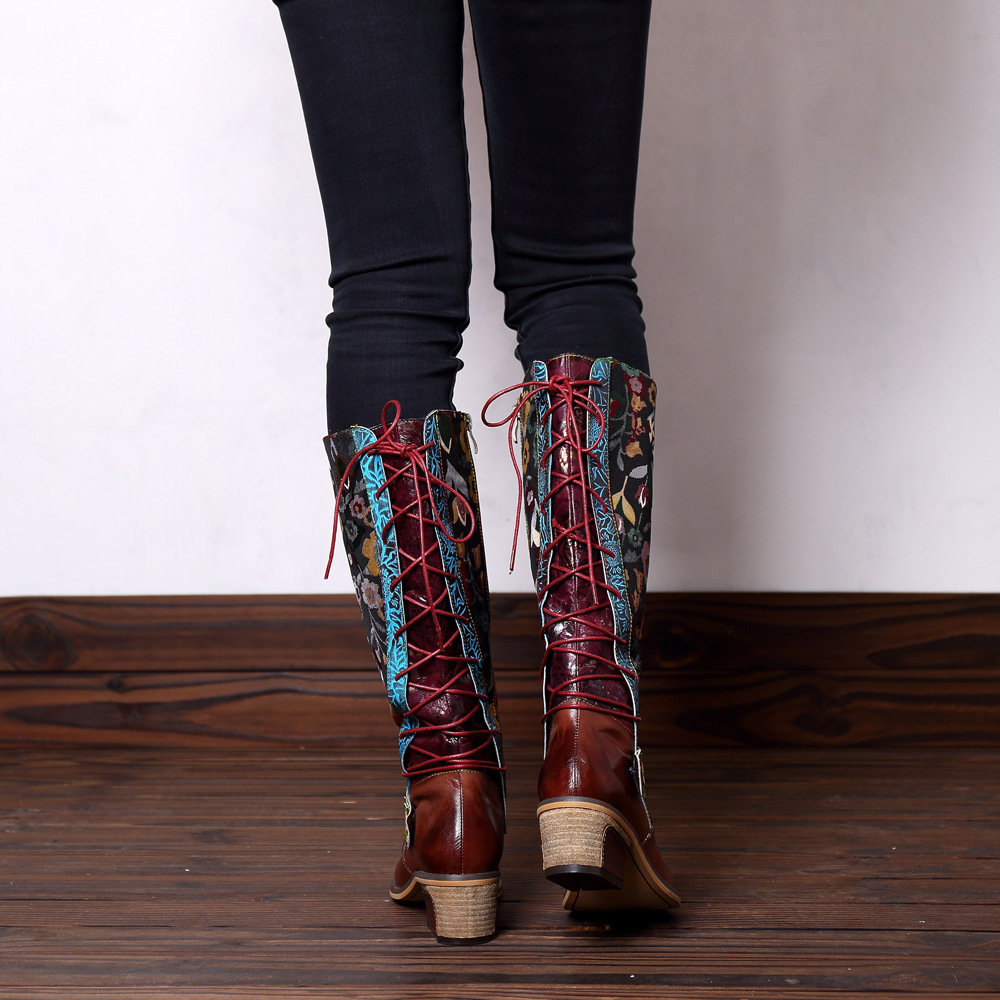 Title 6, Retro ethnic leather womens boots, offering co...