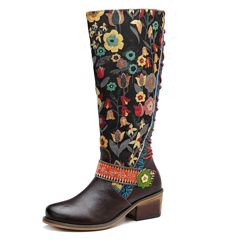 Title 7, Retro ethnic leather womens boots, offering co...