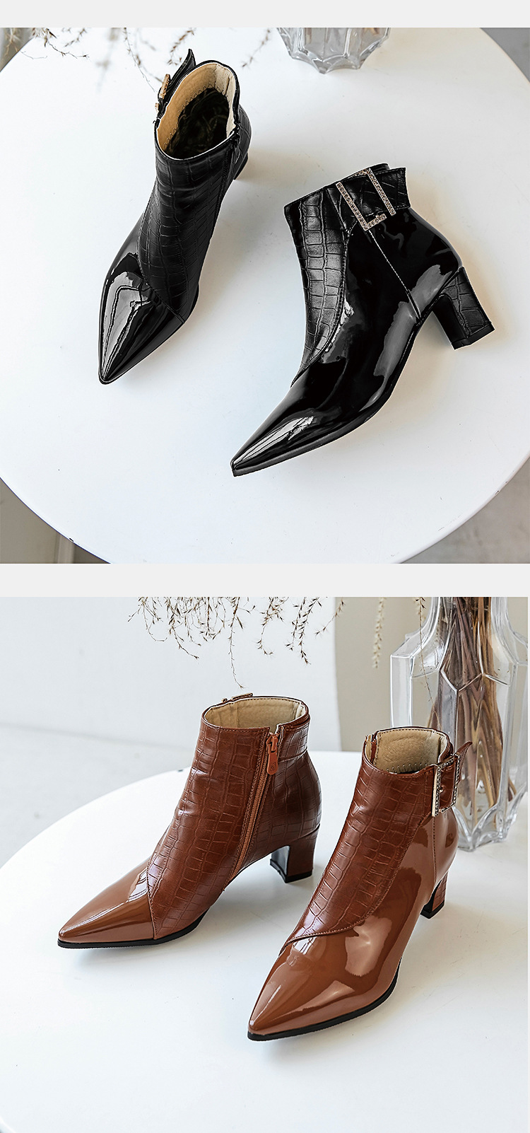 Title 3, Patent leather high heel ankle boots for women....