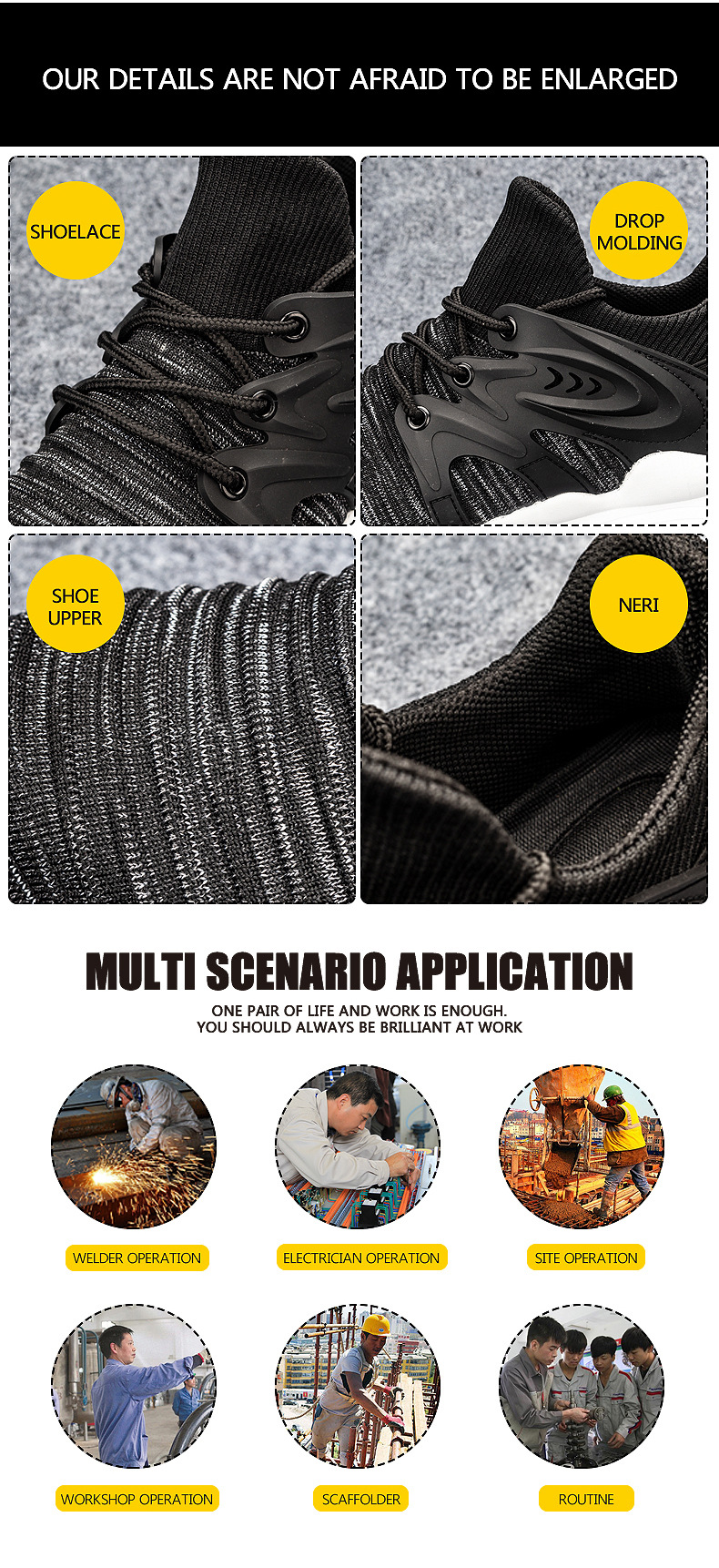 Title 7, Fly-woven safety shoes. Lightweight and breatha...