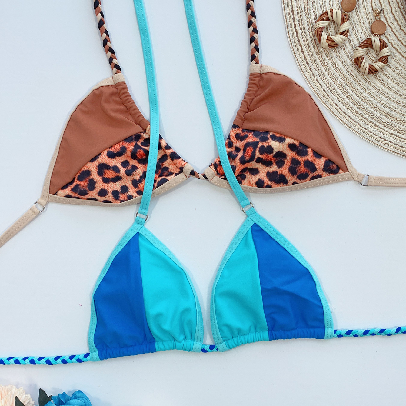 Title 3, Nuovo Bikini Leopard Spliced con Corda Intrecci...