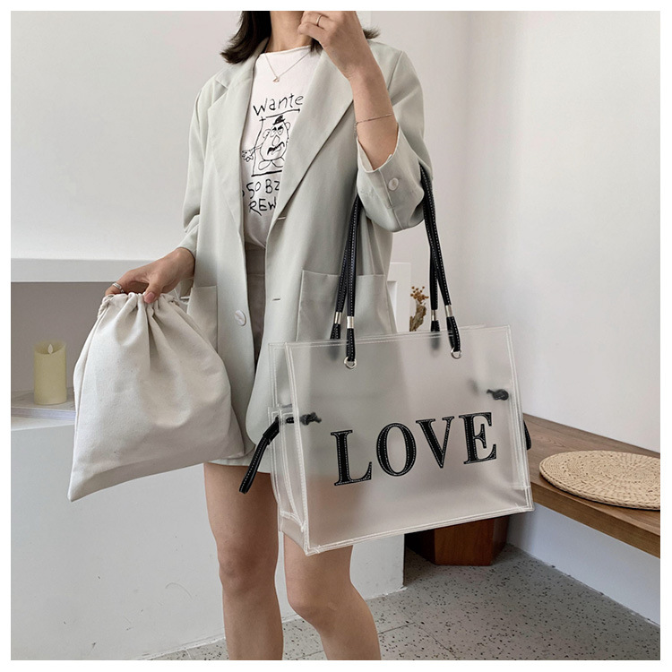 Title 5, Tan Transparent One Shoulder Shopping Bag Beach...