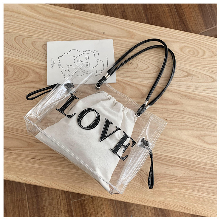 Title 8, Tan Transparent One Shoulder Shopping Bag Beach...