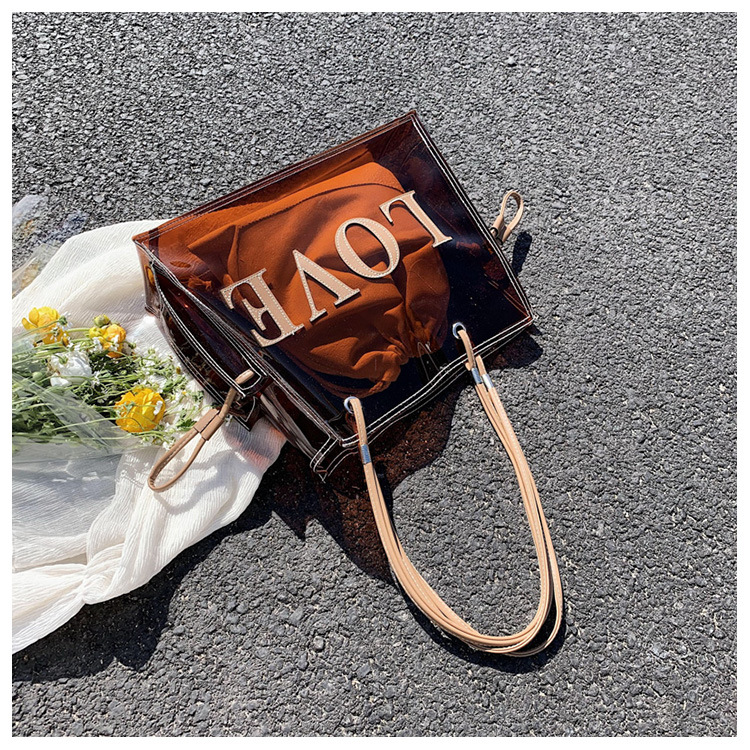 Title 9, Tan Transparent One Shoulder Shopping Bag Beach...