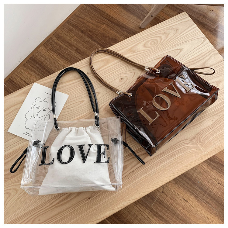 Title 12, Tan Transparent One Shoulder Shopping Bag Beach...