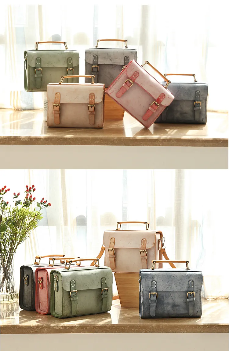 2020 New Handmade Vegetable Tanned Leather Retro Portable Women Hand Bags