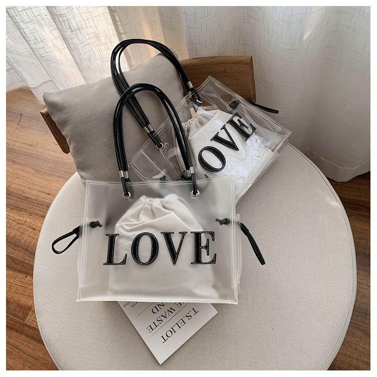 Title 13, Tan Transparent One Shoulder Shopping Bag Beach...