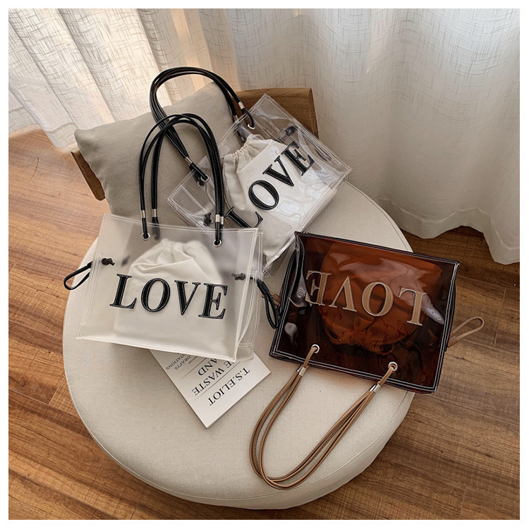 Title 14, Tan Transparent One Shoulder Shopping Bag Beach...