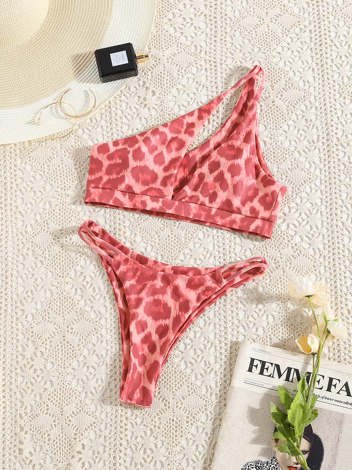 Title 12, Leopard Print Bikini with Irregular Straps Make...