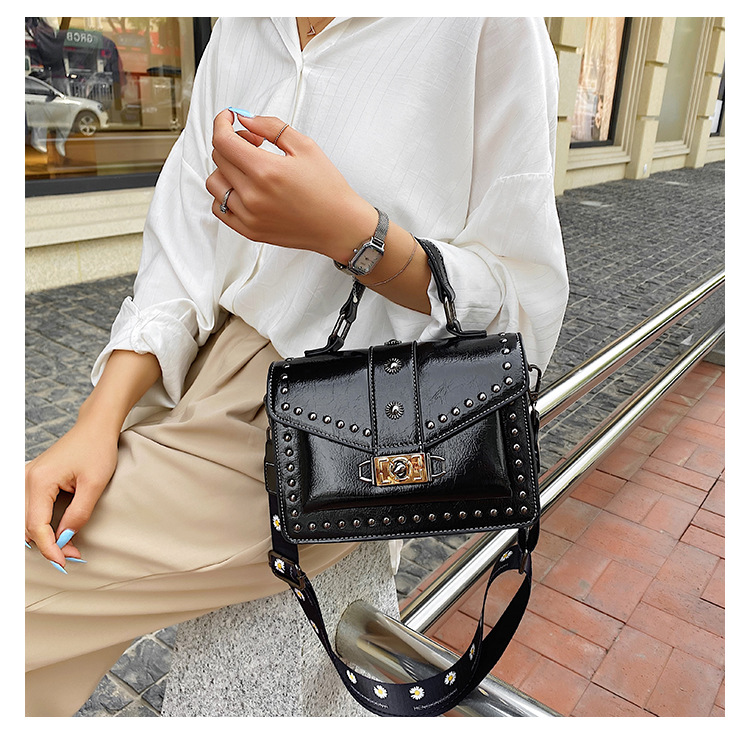 Title 5, New Rivet Soft Leather Chain Wide Shoulder Stra...