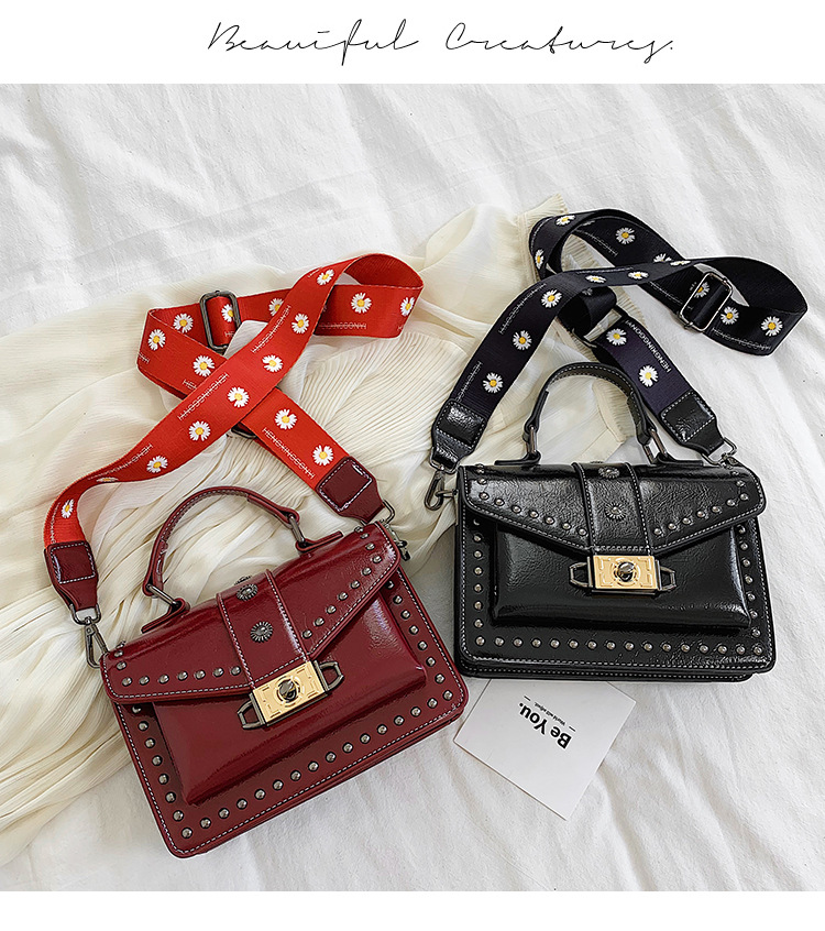 Title 12, New Rivet Soft Leather Chain Wide Shoulder Stra...