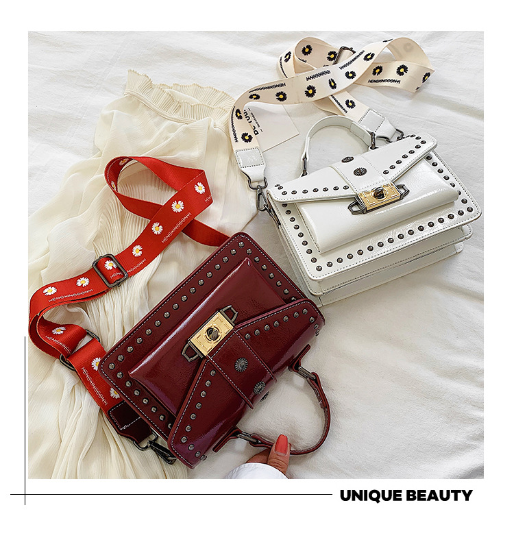 Title 13, New Rivet Soft Leather Chain Wide Shoulder Stra...