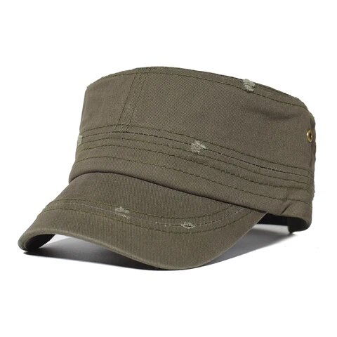 Casquette militaire en coton solide pour hommes, chapeau en détresse, réglable, style militaire, Design Unique, Vintage, à dessus plat