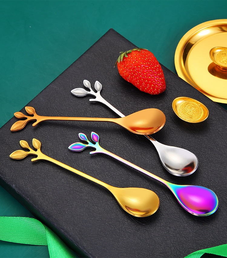 Title 3, Stainless Steel Leaf Spoon Fork Thickened Two-T...