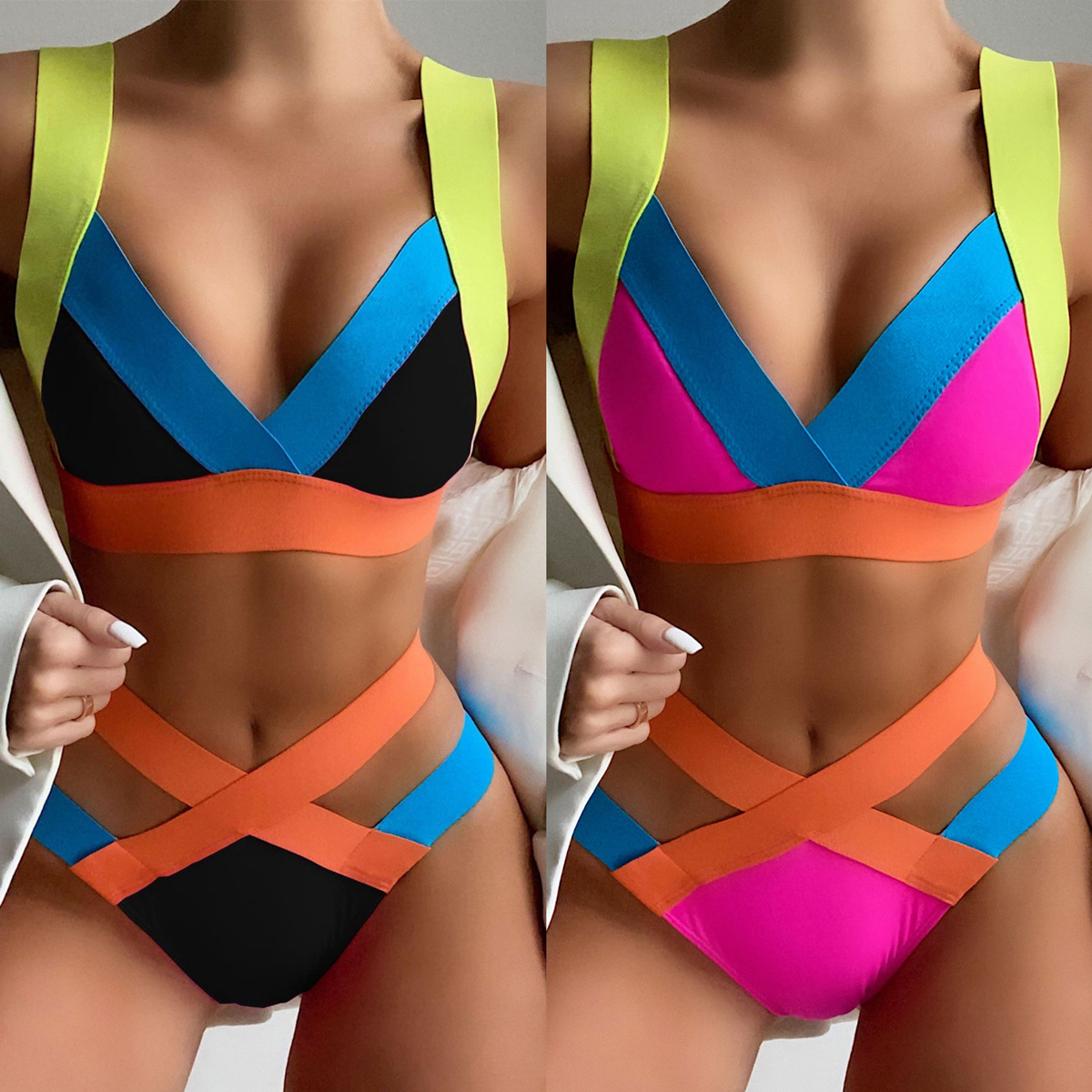 Title 2, Bikini bandage colorato da donna, costume trian...