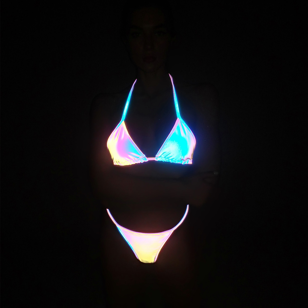 Title 13, Strap Split Laser Colorful Reflective Bikini. S...