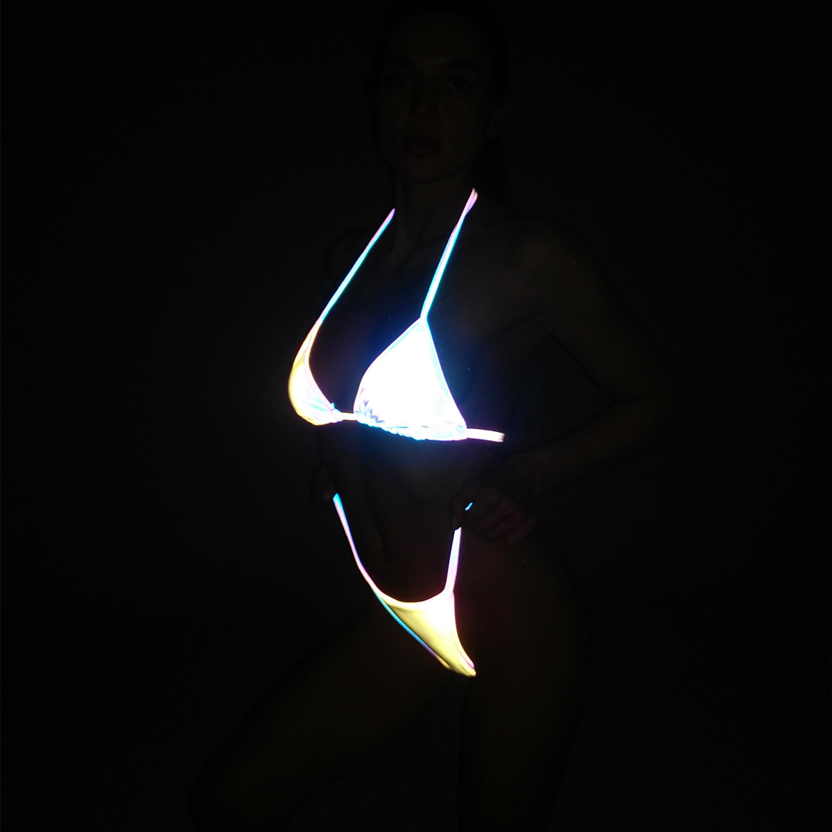 Title 14, Strap Split Laser Colorful Reflective Bikini. S...