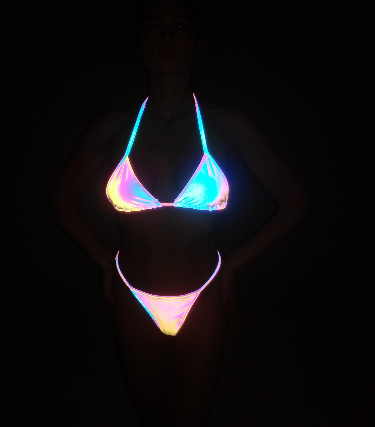 Title 16, Strap Split Laser Colorful Reflective Bikini. S...