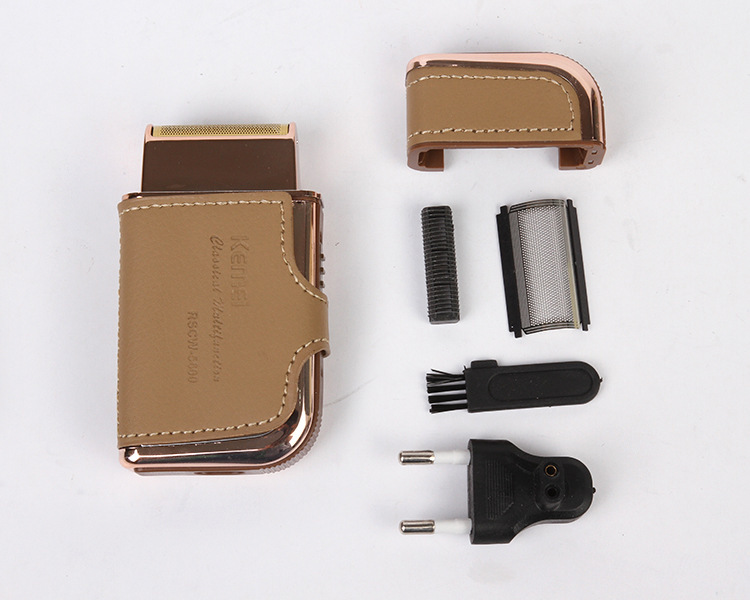 Title 5, Double leather case for electric shaver. Secure...