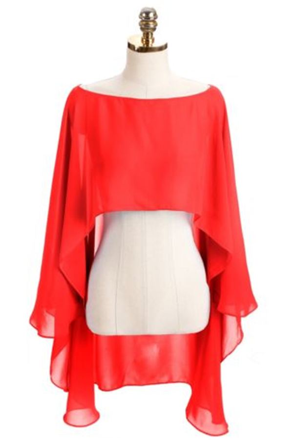 Title 3, Color Crop Top Chiffon Cape Chiffon Shirt