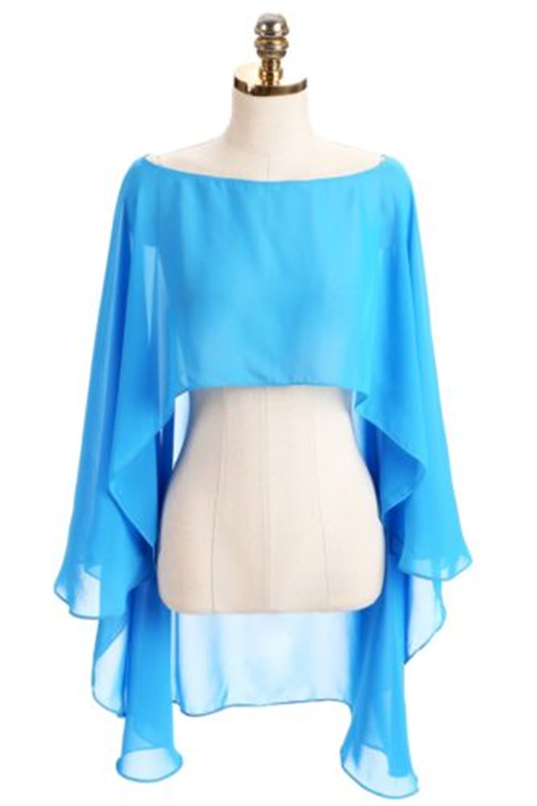 Title 9, Color Crop Top Chiffon Cape Chiffon Shirt