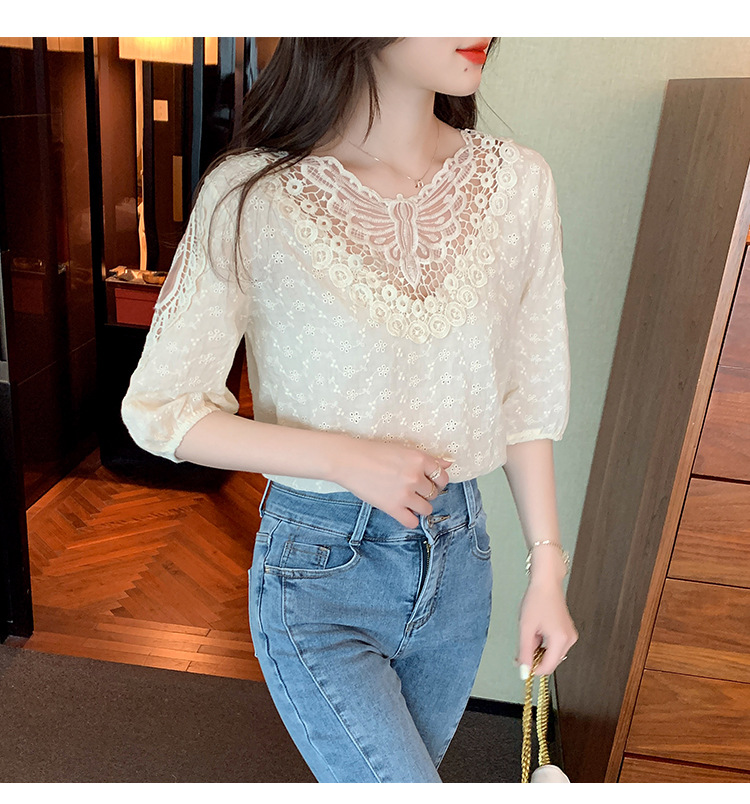 Title 3, Western Style Top Short Sleeve Lace Bottoming S...