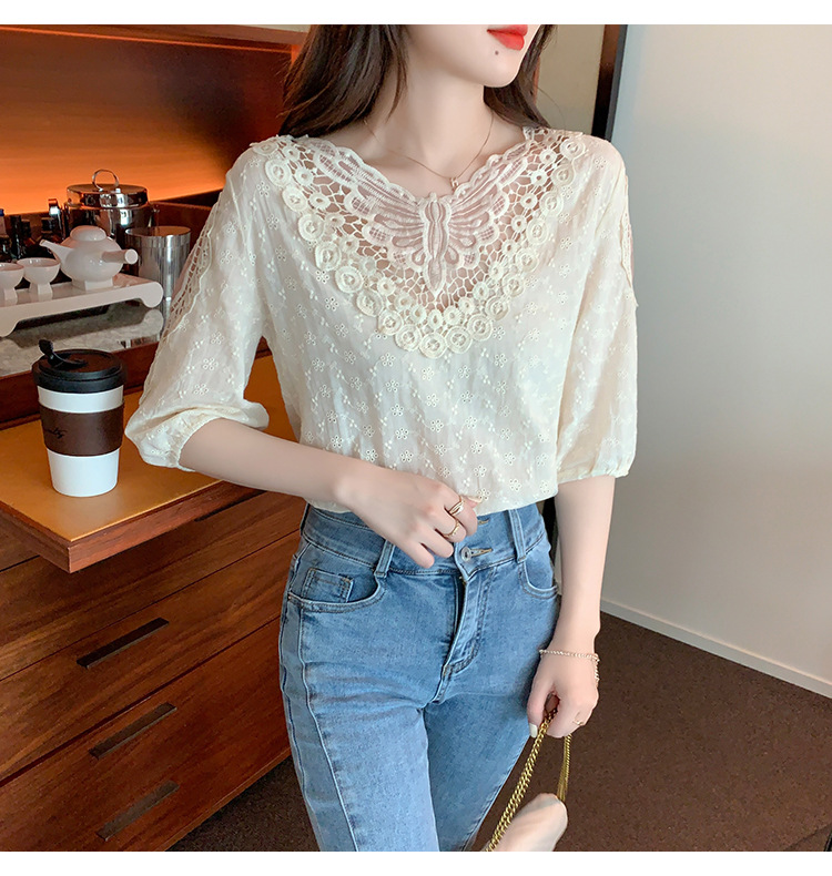 Title 7, Western Style Top Short Sleeve Lace Bottoming S...