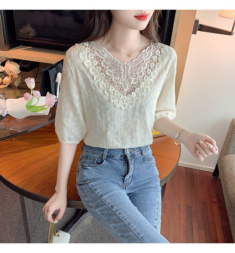 Title 8, Western Style Top Short Sleeve Lace Bottoming S...