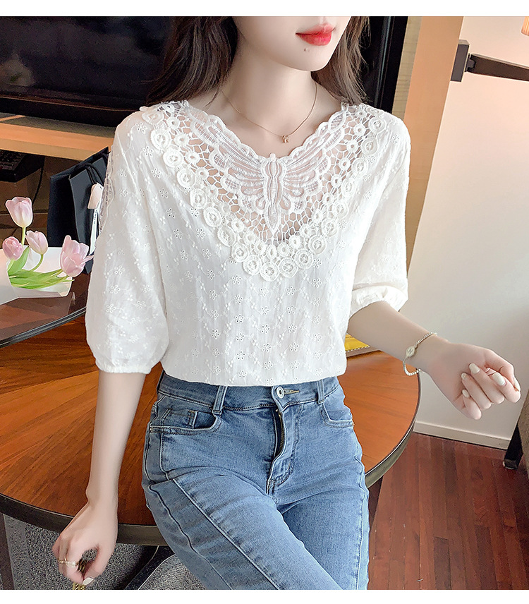 Title 24, Western Style Top Short Sleeve Lace Bottoming S...