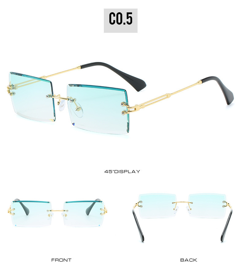 Title 13, Rimless Diamond Cut-Edge Sunglasses Square