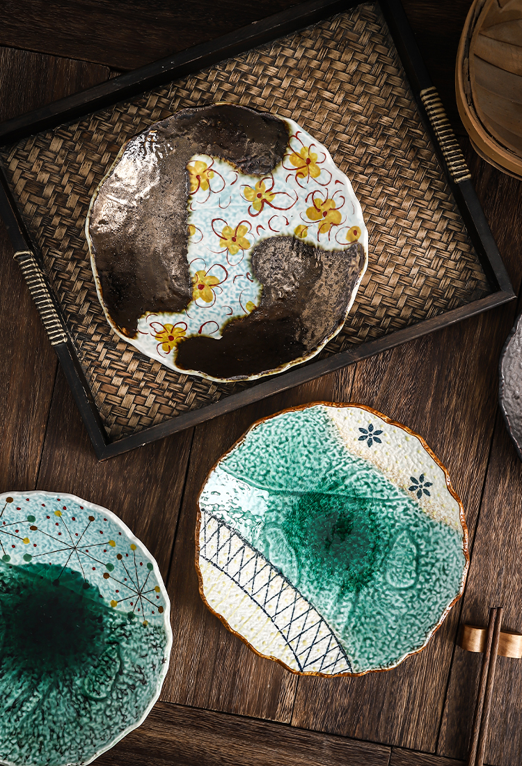 Title 3, Hand-painted Marbled Polygonal Round Dinner Plate