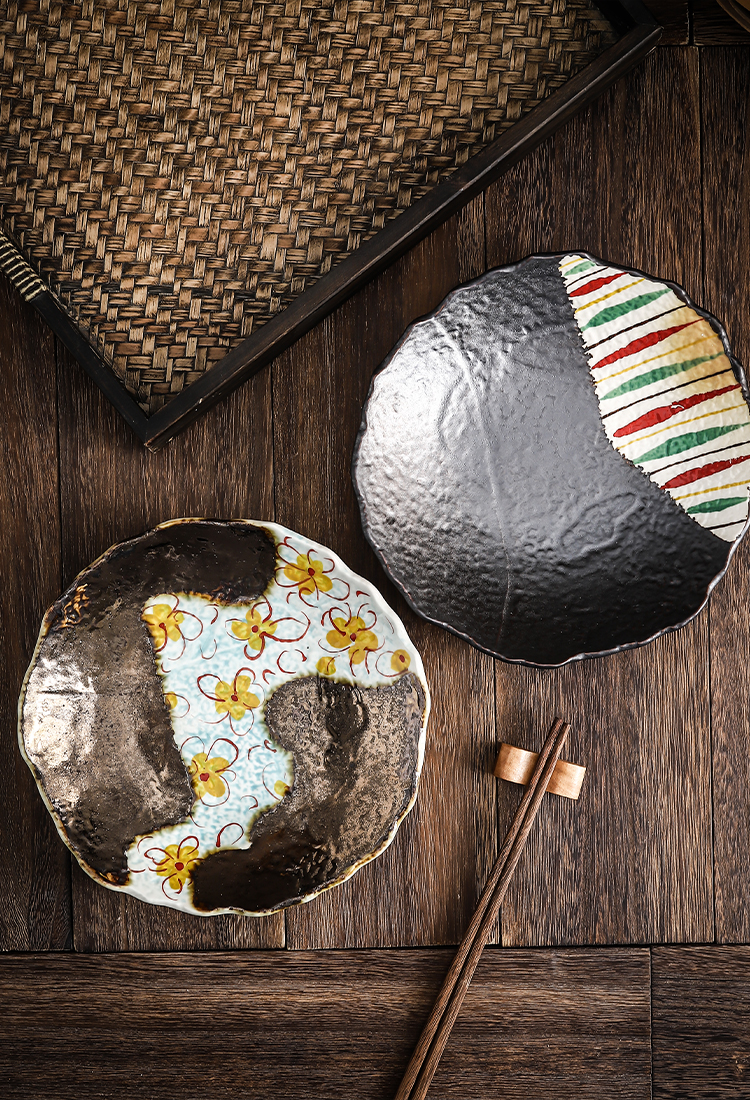 Title 4, Hand-painted Marbled Polygonal Round Dinner Plate