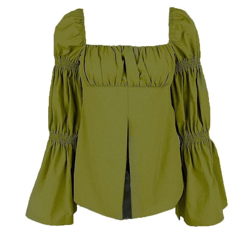 Title 2, Square Neck Pleated Flared Sleeve Design Top Wo...