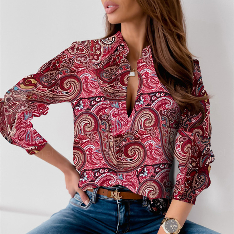 Title 1, Ladies Fashion Loose Long Sleeve Printed Shirt Top