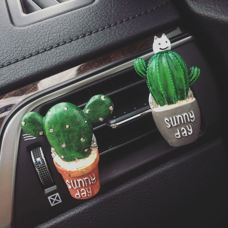 Title 2, Creative Simulation Potted Cactus Car Air Outle...