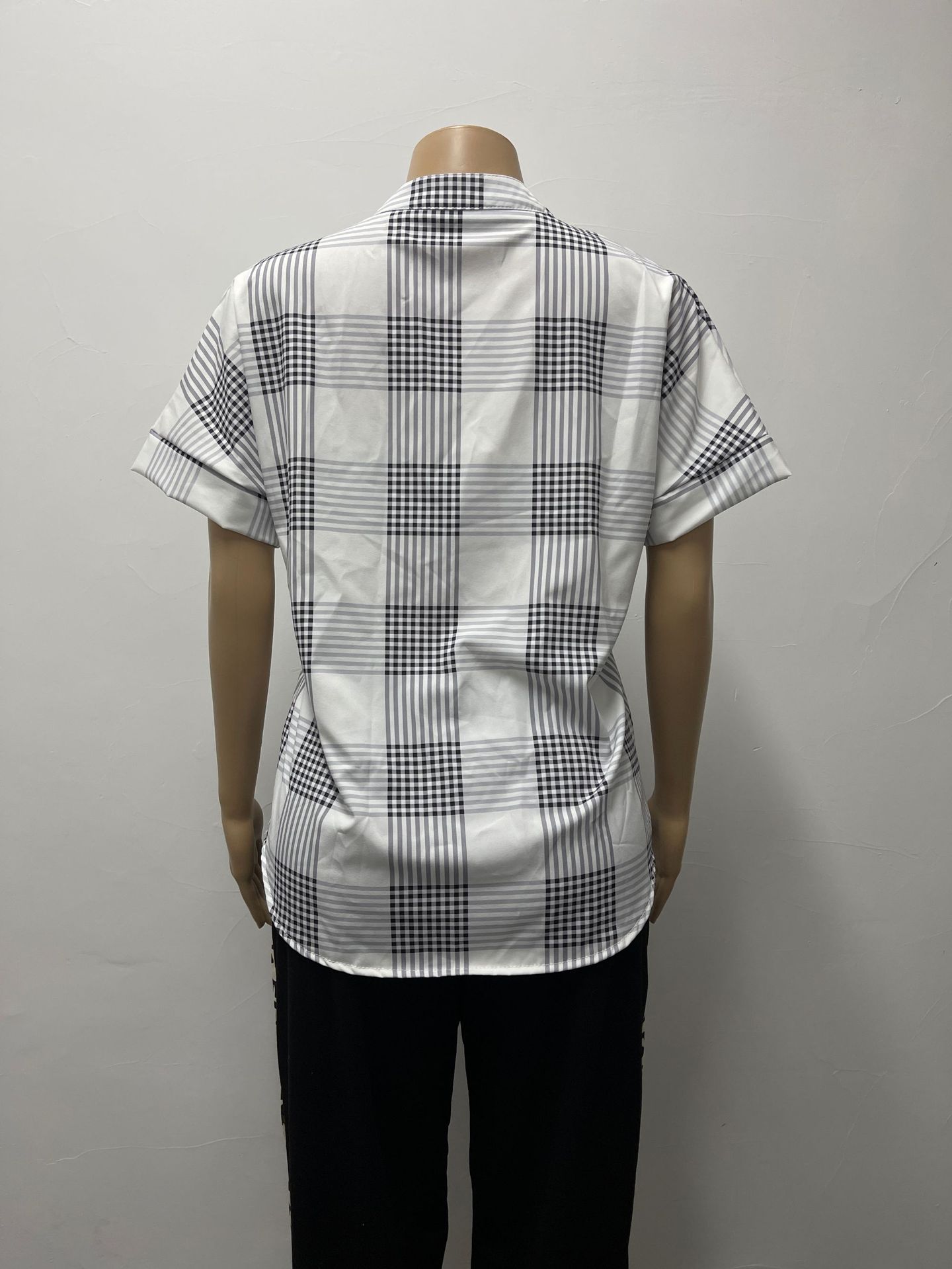 Title 2, Printed V-Neck Loose Casual Check Short Sleeve ...