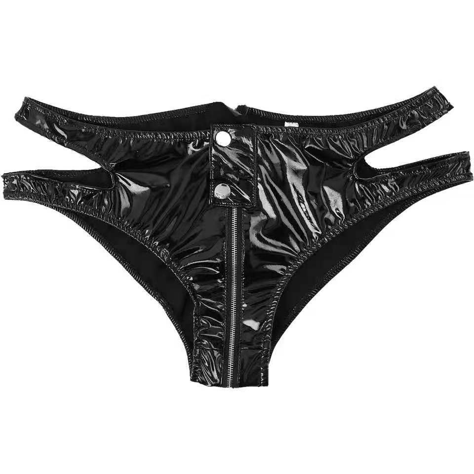 Title 6, Shorts con cerniera in vernice PVC lucida stile...