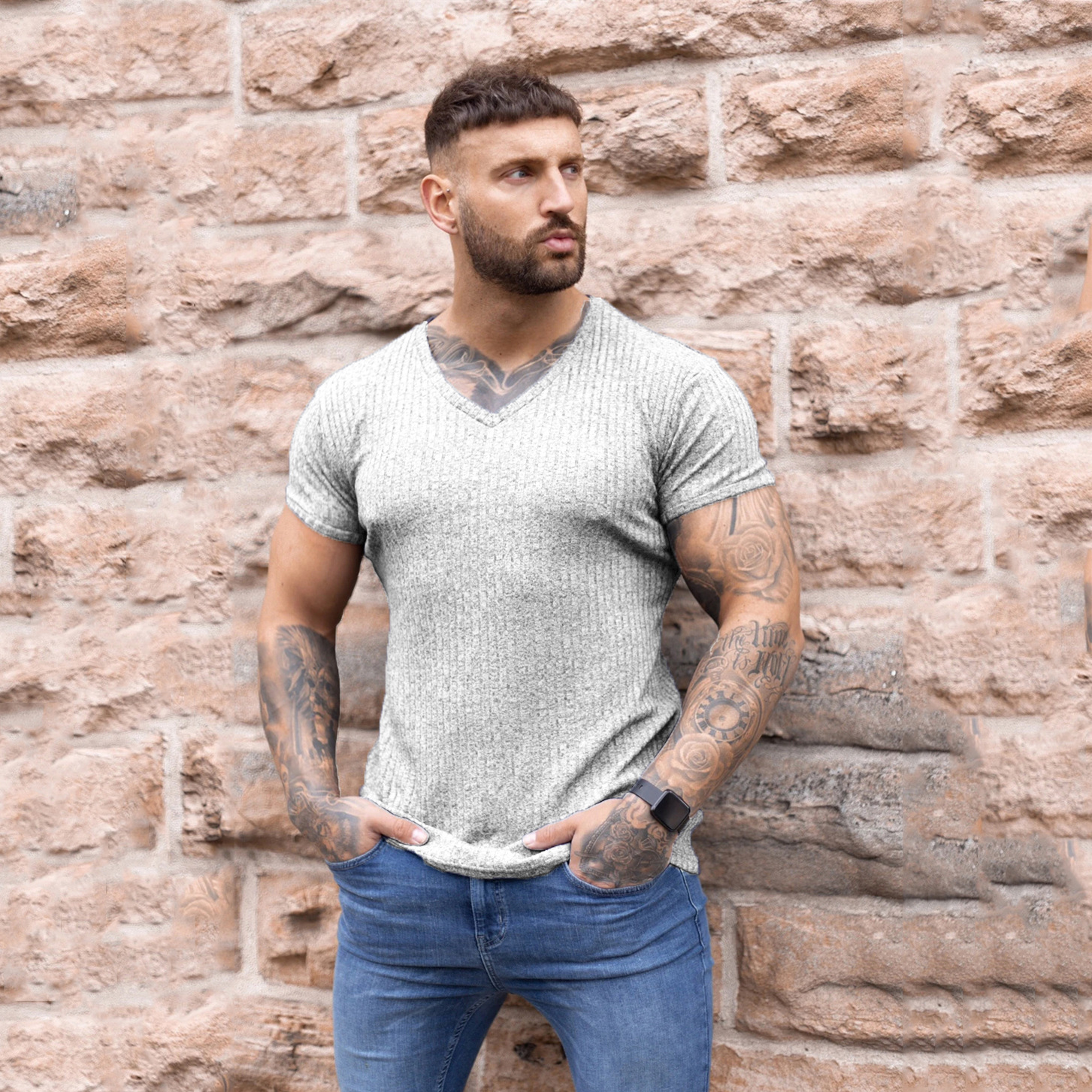 Title 13, Mens V-Neck Casual Sweater Tight-Fitting Super...