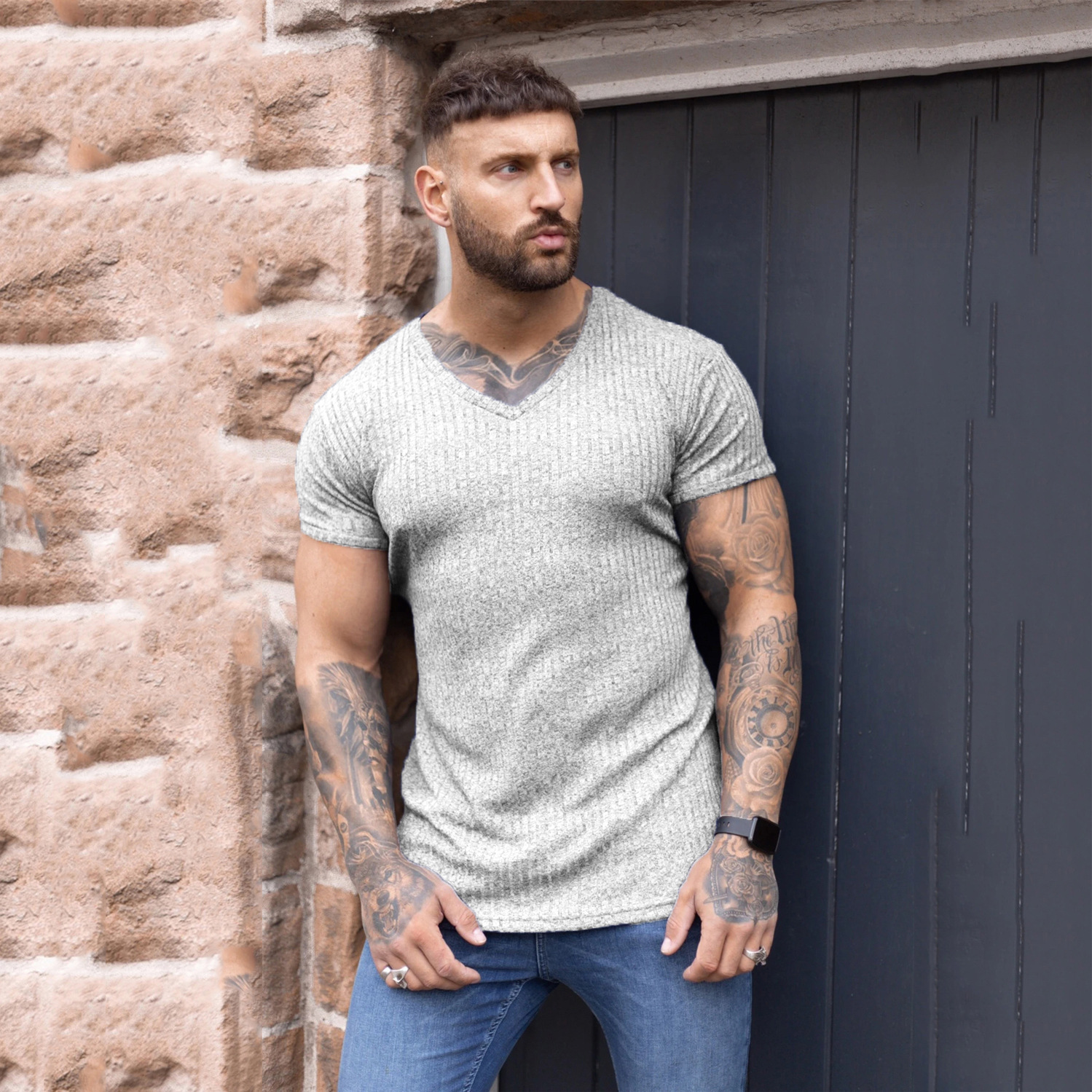 Title 14, Mens V-Neck Casual Sweater Tight-Fitting Super...