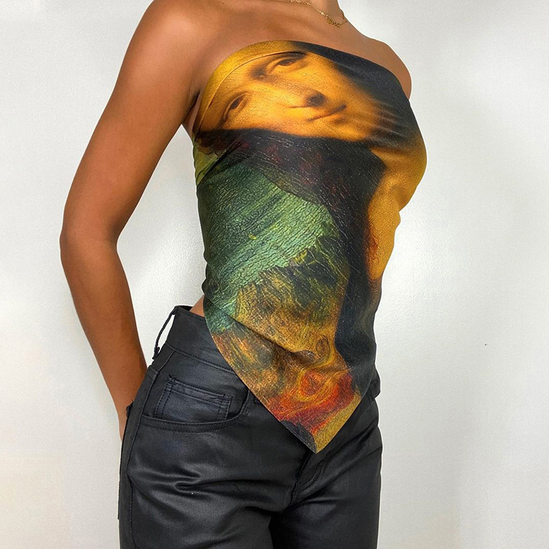 Title 1, Sleeveless Fashion Oil Painting Print Bandeau Top