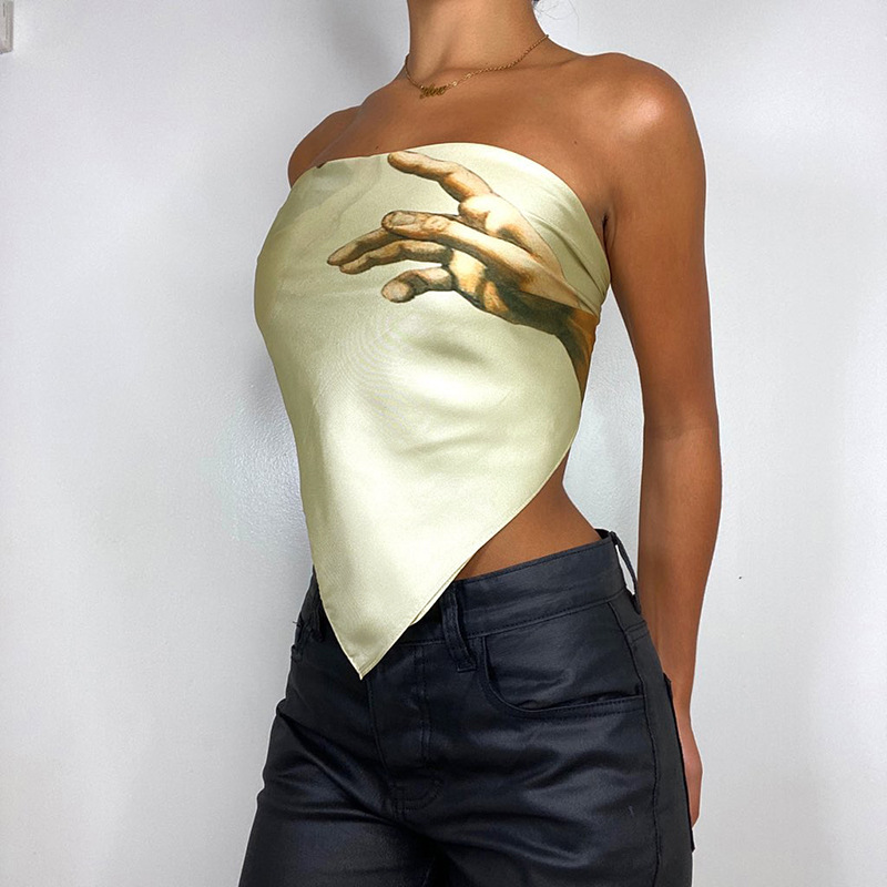 Title 3, Sleeveless Fashion Oil Painting Print Bandeau Top