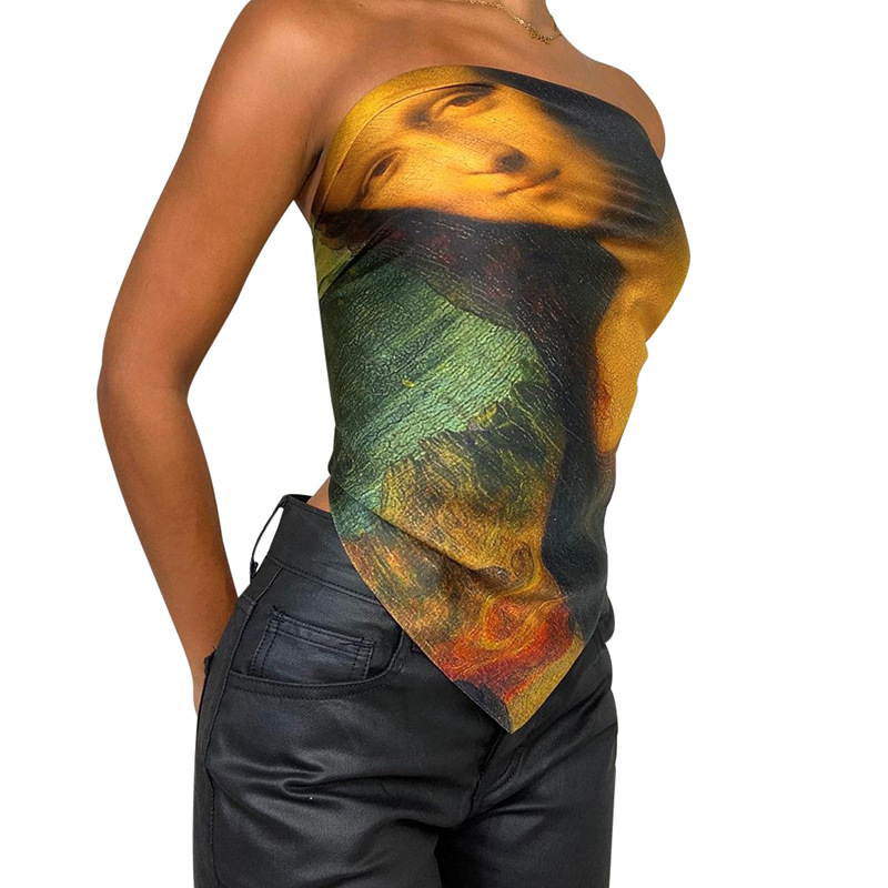 Title 17, Sleeveless Fashion Oil Painting Print Bandeau Top