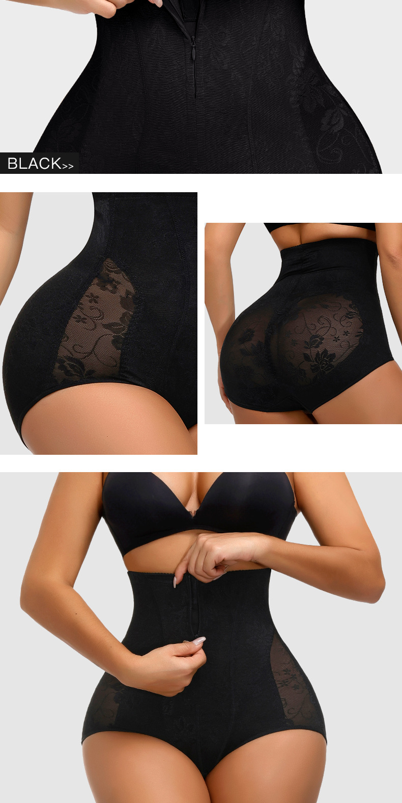 Title 1, Calcinha Corset Cintura Alta com Renda, Mesh Re...